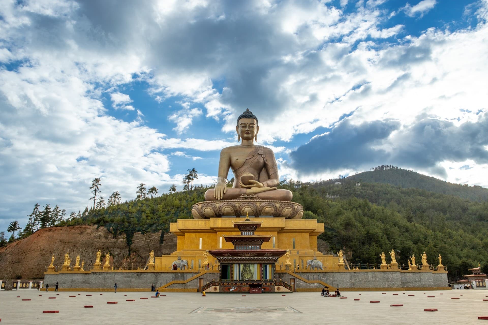 The Great Buddha Dordenma above Thimphu, seated beneath a vast Himalayan sky