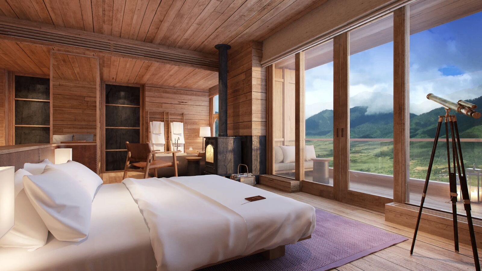 Luxury suite interior with panoramic valley views