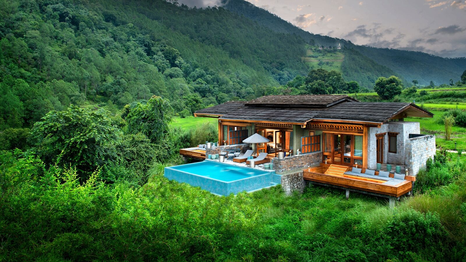 Luxury villa with pool nestled in Bhutanese mountains
